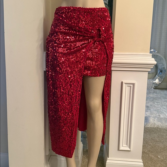 Zara Red Sequin Midi Skirt - Picture 2 of 5